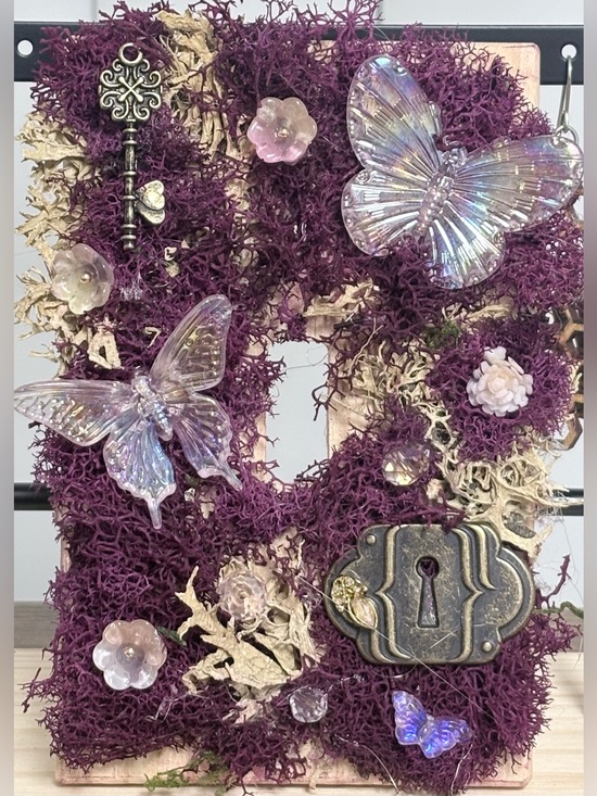 Other - Purple Moss Butterfly outlet cover with Vintage Key Accents